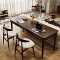 Stylish Solid Wood Long Table And Soft Cushioned Chair Set For Cozy Home Living Area