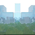 Modern Office Building Complex With Glass Facade High Rise Towers And Green Trees
