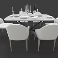 Modern White Dining Table Set With White Chairs Tableware And Candles 3d model