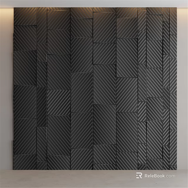 Black Wall Decor with Various Textured Tiles Featuring Striped and Herringbone Patterns 3d model 