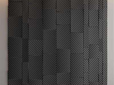 Black Wall Decor with Various Textured Tiles Featuring Striped and Herringbone Patterns 3d model