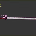 Long Sword With Red Black Handle And Patterned Blade On Gray Background With Reflection