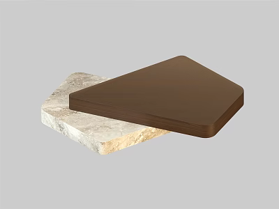 Two Tone Modern Triangular Coffee Tables With Light Colored Marble And Brown Tops 3d model