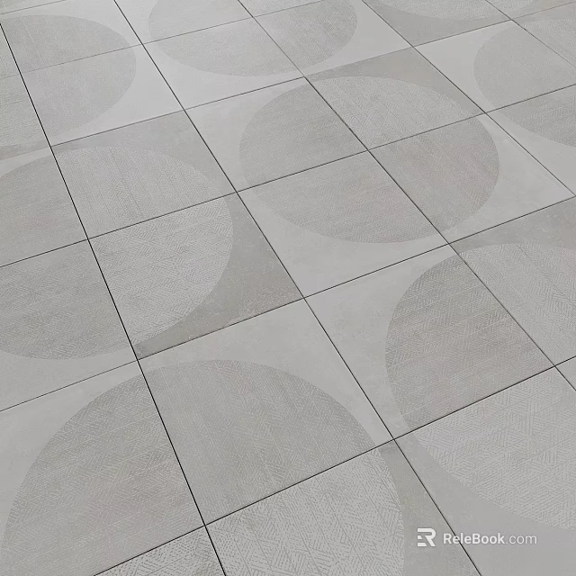 Gray Tile Floor With Circular Patterns And Neatly Arranged Modern Design 3d model