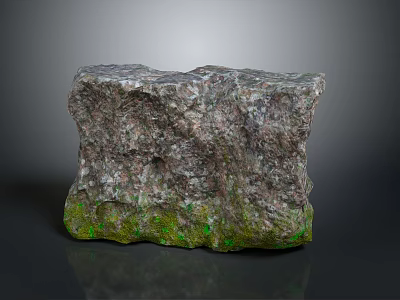 Natural Stone Material with Rough Surface and Green Moss at Bottom 3d model