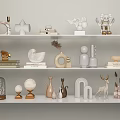 Minimalist Modern Decorative Ornament Set With Swan Figurine Deer Statue And Geometric Shapes On Shelves