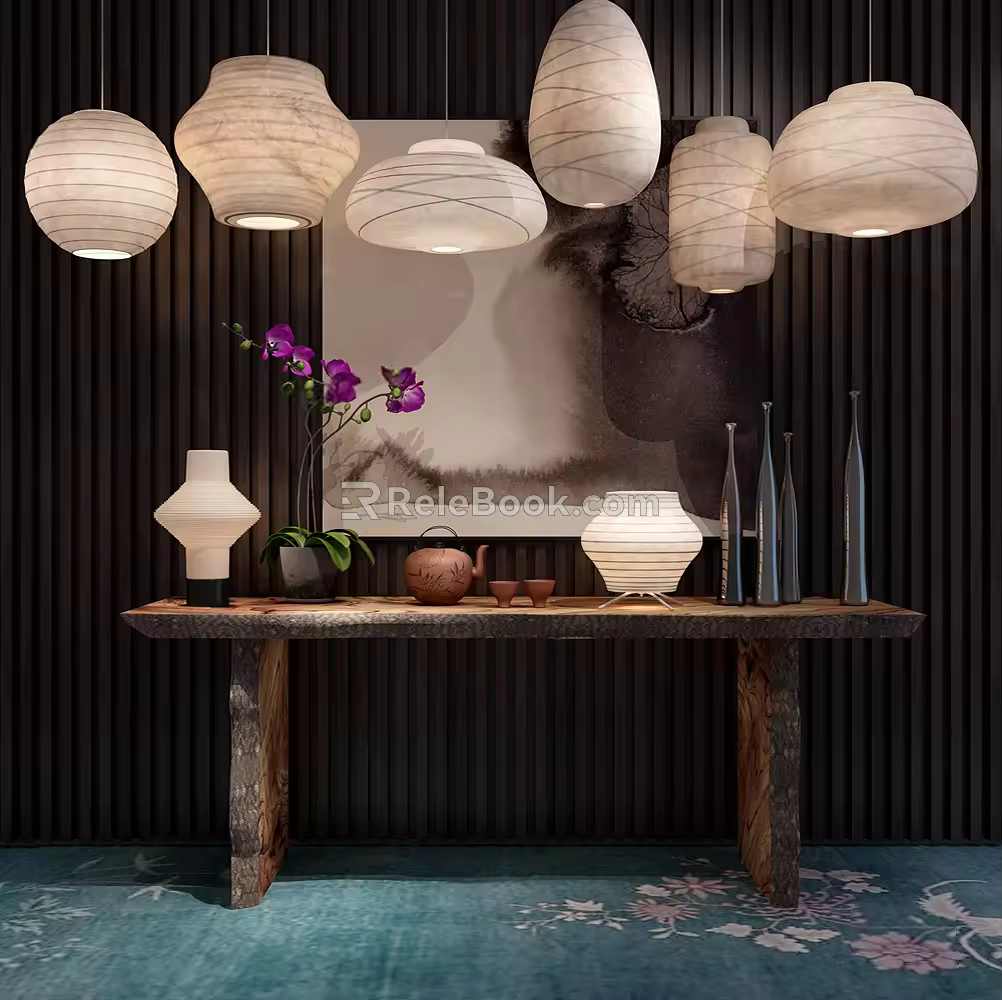 New Chinese Lamps Combination Simple Chandelier Combination 3d model