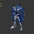 Futuristic Blue White Orange Mecha Game Movie Character With Sharp Head And Armor