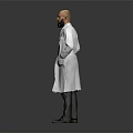 Man In White Lab Coat Standing Against Gray Background With Hands In Pockets 3d model