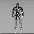 Futuristic Robot Character With Silver Black Armor And Red Chest Core Standing Pose 3d model