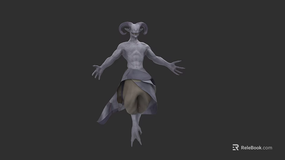 Game Movie Mythical Character With Ram Horns Gray Skin And Outstretched Arms 3d model 