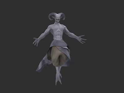 Game Movie Mythical Character With Ram Horns Gray Skin And Outstretched Arms 3d model