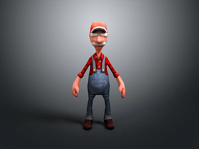 Cartoon Man With Red Cap Mustache Red Shirt Blue Overalls And Brown Shoes 3d model