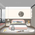 Cozy Modern Kids Room Interior With Comfortable Bed Stuffed Teddy Bear And Round Decorative Painting