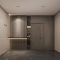 Modern Elevator Lobby Interior Design With Wooden Panel Marble Accent And Recessed Lighting 3d model