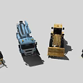 Blue Concrete Mixer Truck And Yellow Construction Vehicles Including Wheel Loader And Forklift