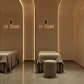 Serene SPA Sauna Interior Design With Curved Walls Ambient Lighting And Treatment Tables