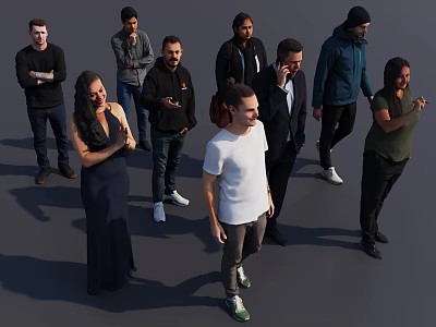 Diverse Group of People Standing With Various Poses And Different Clothing Styles 3d model