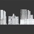 Transparent City Building Models With High Rise Low Rise Structures On Black Background And Reflections