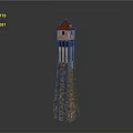 Stone Lighthouse Model Structure With Red Roof Windows And Railing Details