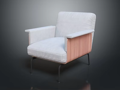 Modern Accent Chair With White Upholstery Wooden Armrests And Metal Legs In Contemporary Design 3d model