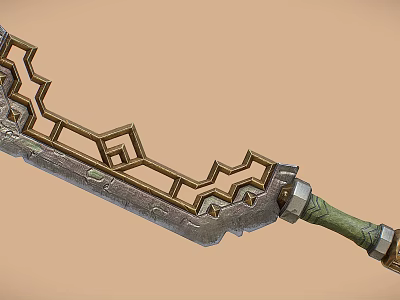 Decorative Sword With Intricate Metallic Patterns And Green Handle Design 3d model