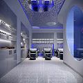 Modern Beauty Salon Interior Design With Hair Styling Chairs Product Shelves And Decorative Lighting