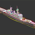 Elegant White Warship Model with Deck Antennas and Orange Stripes on Reflective Surface 3d model