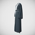 Traditional Long Robe With Dark Exterior White Lining Wide Sleeves And Sash Belt