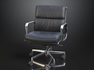 Black Leather Office Chair With Silver Metal Frame And Rolling Wheels 3d model