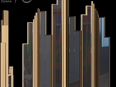 Modern Geometric Wooden Frame Wall Decor With Vertical Mirror Panels And Colorful Strips 3d model