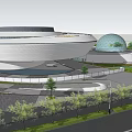 Modern Architectural Design with Spherical Structure and Curved Building Facade in Urban Landscape Setting 3d model