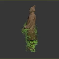 Ancient Terracotta Warrior Statue With Green Plants Covering Lower Body Section