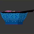 Pixel Art Ramen Bowl With Pink Ingredients Tofu Vegetables And Chopsticks