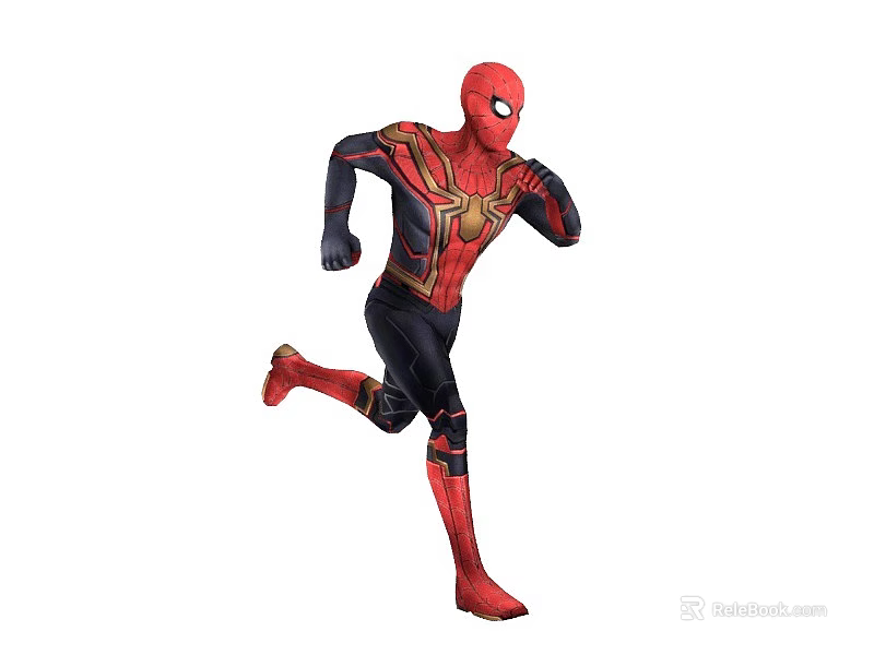 SpiderMan Game Movie Character Running In Red Black Suit With Gold Accents 3d model 