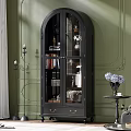 Living Room Interior Featuring Green Wall Black Glass Cabinet White Curtains And Decorative Paneled Wall