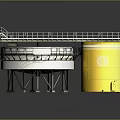 Industrial Storage Tanks With White Circular Tank Yellow Cylinder And Metal Platform