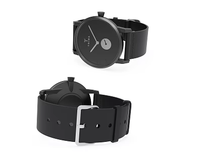 Simple Black Minimalist Watch With Leather Strap And Round Dial Design View 3d model