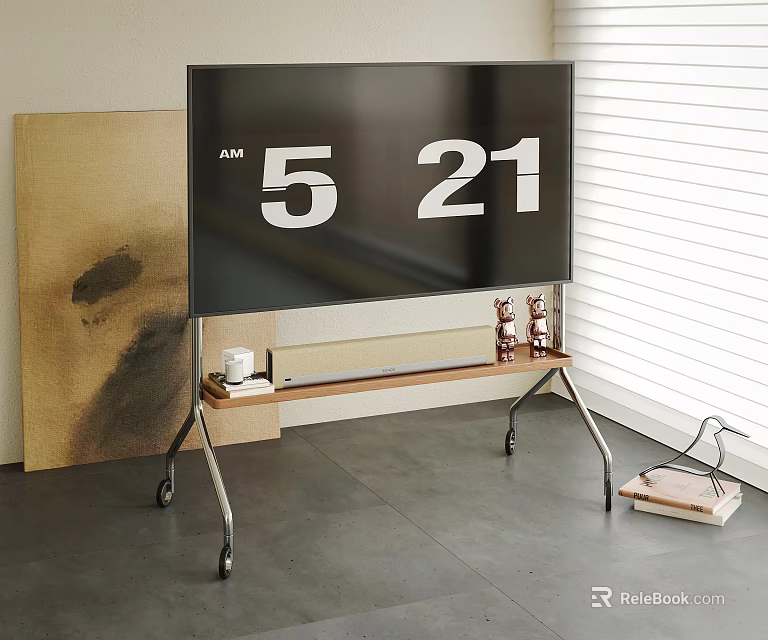 Stylish TV On Rolling Stand In Modern Living Space 3d model 