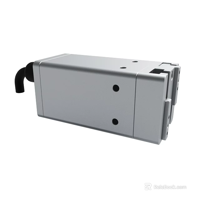 Gray Rectangular Electronic Device With Front Panel Holes And Black Cable 3d model 