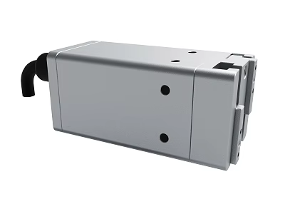 Gray Rectangular Electronic Device With Front Panel Holes And Black Cable 3d model