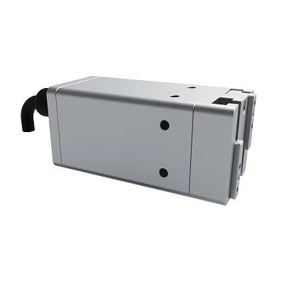 Gray Rectangular Electronic Device With Front Panel Holes And Black Cable 3d model