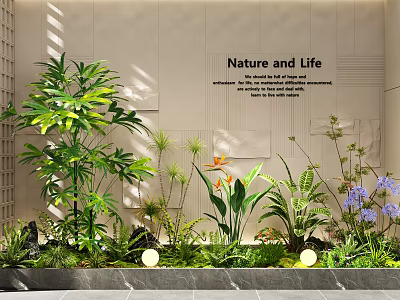 Indoor Landscape Featuring Nature and Life Theme With Various Green Plants and Decorative Wall Design 3d model