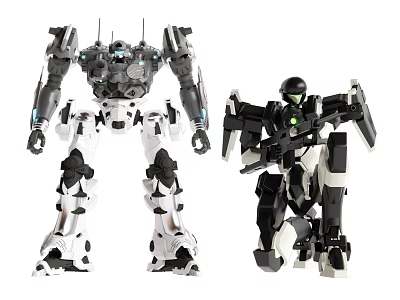 Intelligent Robot Models Large Small With Black White Mechanical Design Features 3d model