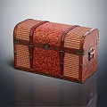 Vintage Wooden Trunk With Leather Straps And Intricate Pattern Design