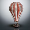 Fun Amusement Hot Air Balloon Ride With Red And White Striped Design And Metal Frame
