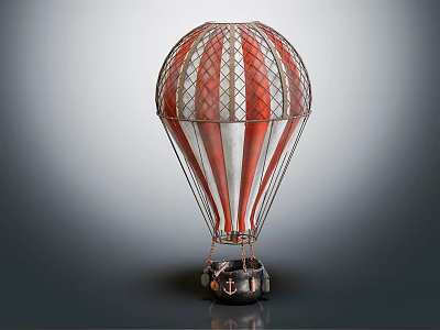Fun Amusement Hot Air Balloon Ride With Red And White Striped Design And Metal Frame 3d model