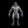Game And Movie Character Shark Like Monster With Gray Scaly Skin Muscular Body Sharp Teeth