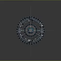 Intricate Mechanical Design Featuring Blue Pillars Black Rings Gears And Engine Parts On Dark Background