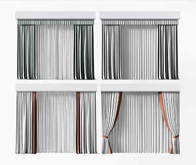 Modern Striped Curtains Featuring Black White Patterns And Brown Accent Ties 3d model